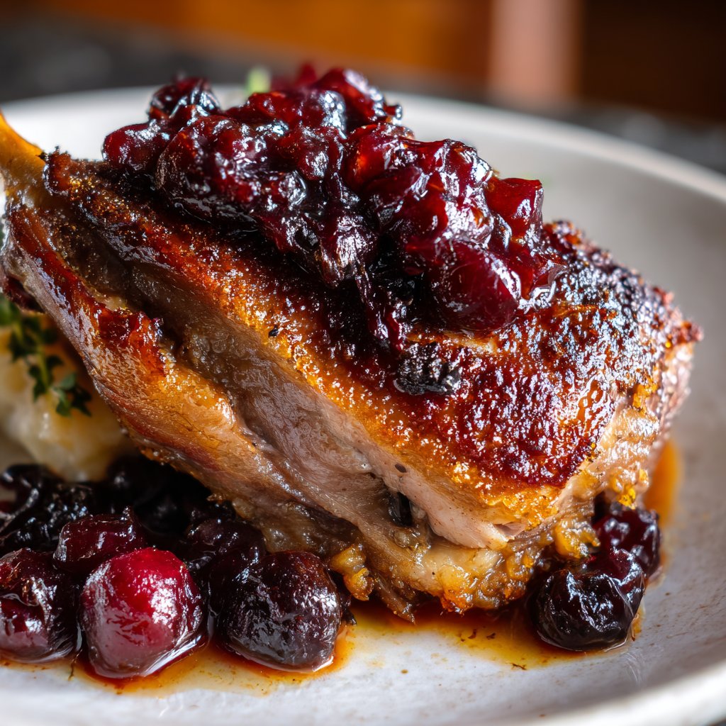 Duck Confit with Cherry Compote
