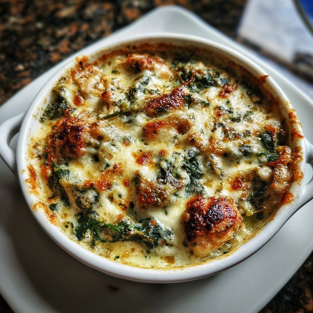 Creamy Spinach Garlic Chicken Bake