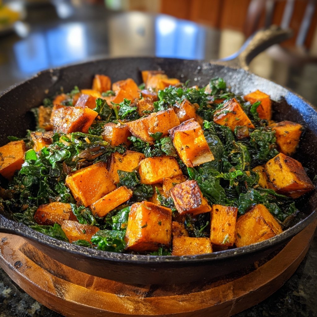 Roasted Sweet Potato Kale Skillet