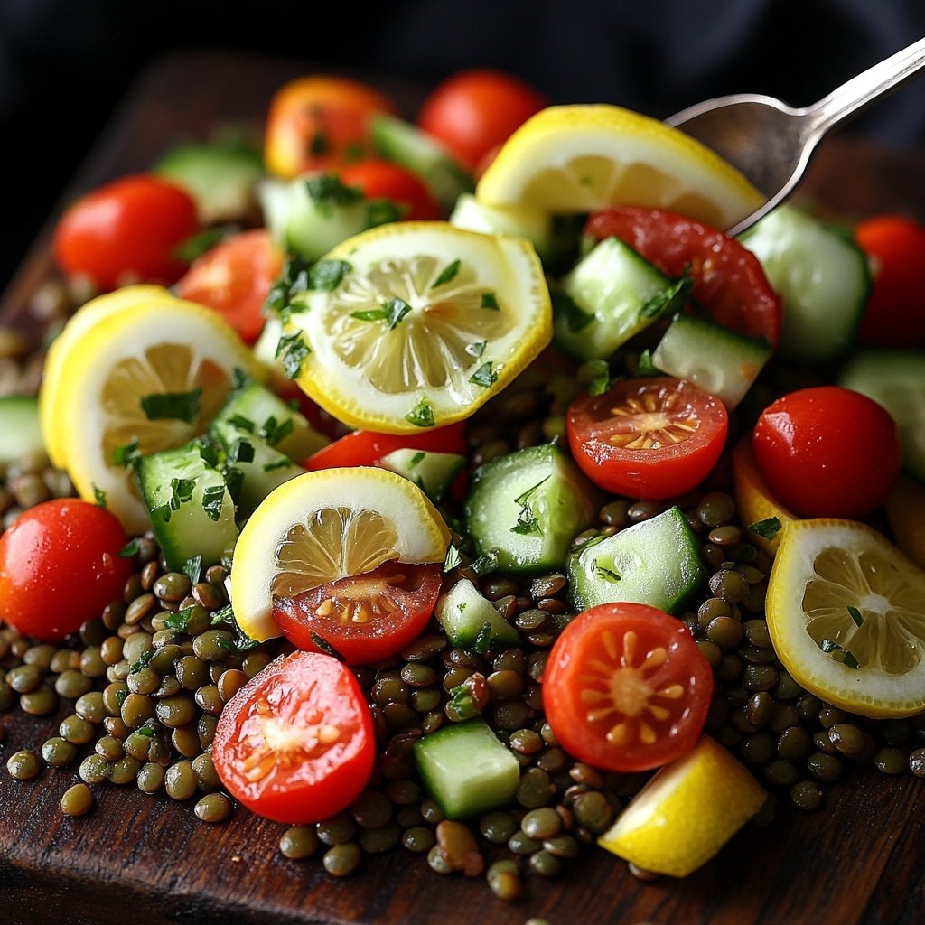 Healthy Lunch Lentil Salad with Lemon